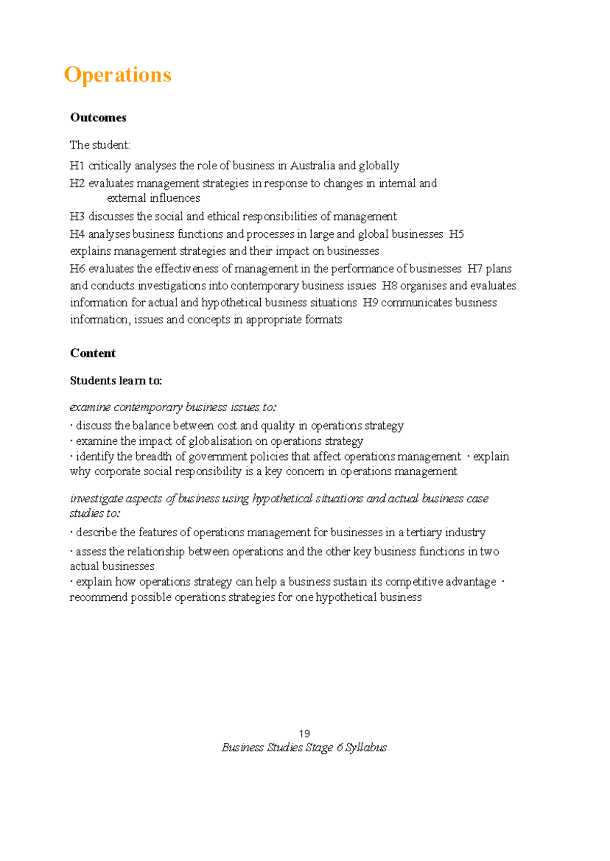 Operations Management Notes - Business Studies HSC - Studocu