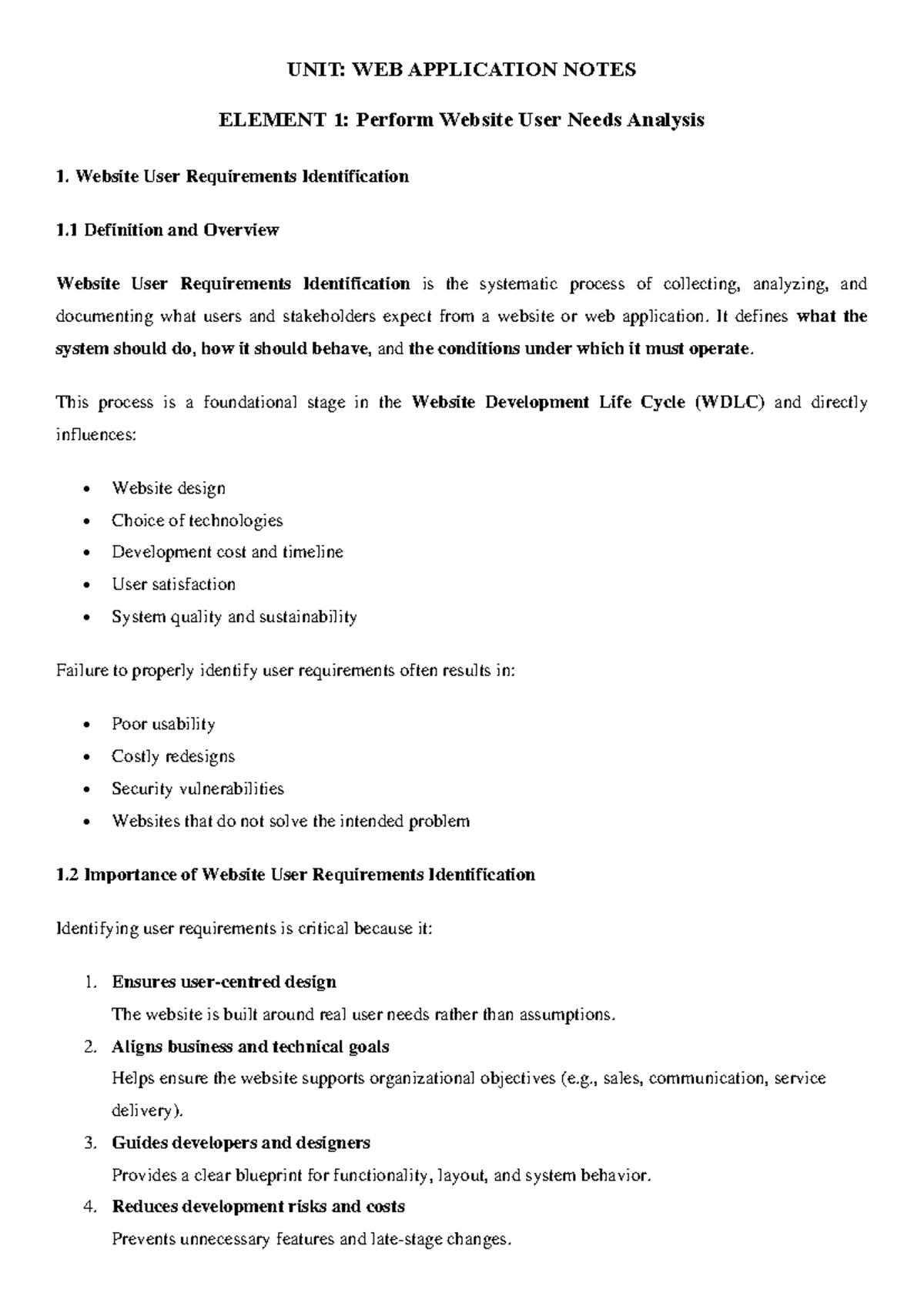 Web Application Lesson 1: User Needs Analysis and Requirements - Studocu