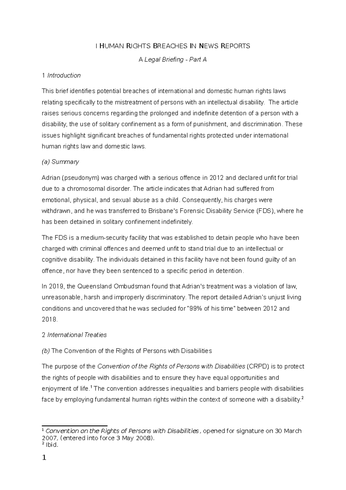 Human Rights Law Assignment 1: Breaches in Treatment of Individuals ...