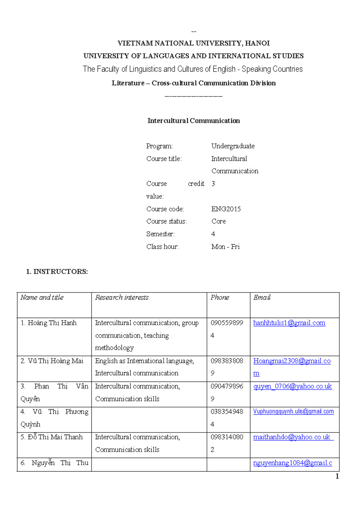 IC Course guide - VIETNAM NATIONAL UNIVERSITY, HANOI UNIVERSITY OF ...