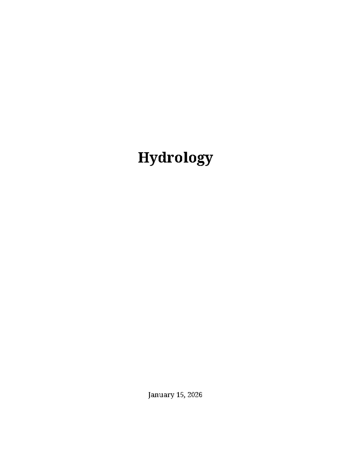 Hydrology (HID 101) Lecture Notes: Key Concepts and Cycle Overview ...