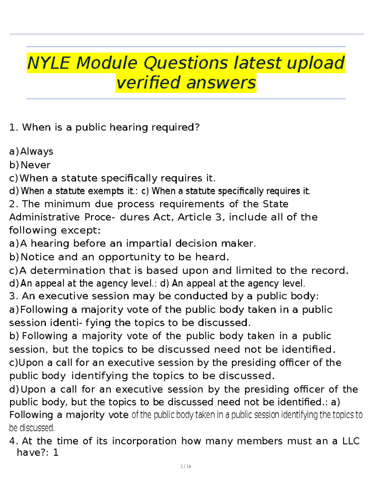 NYLE Module Questions: Verified Answers and Explanations - Studocu