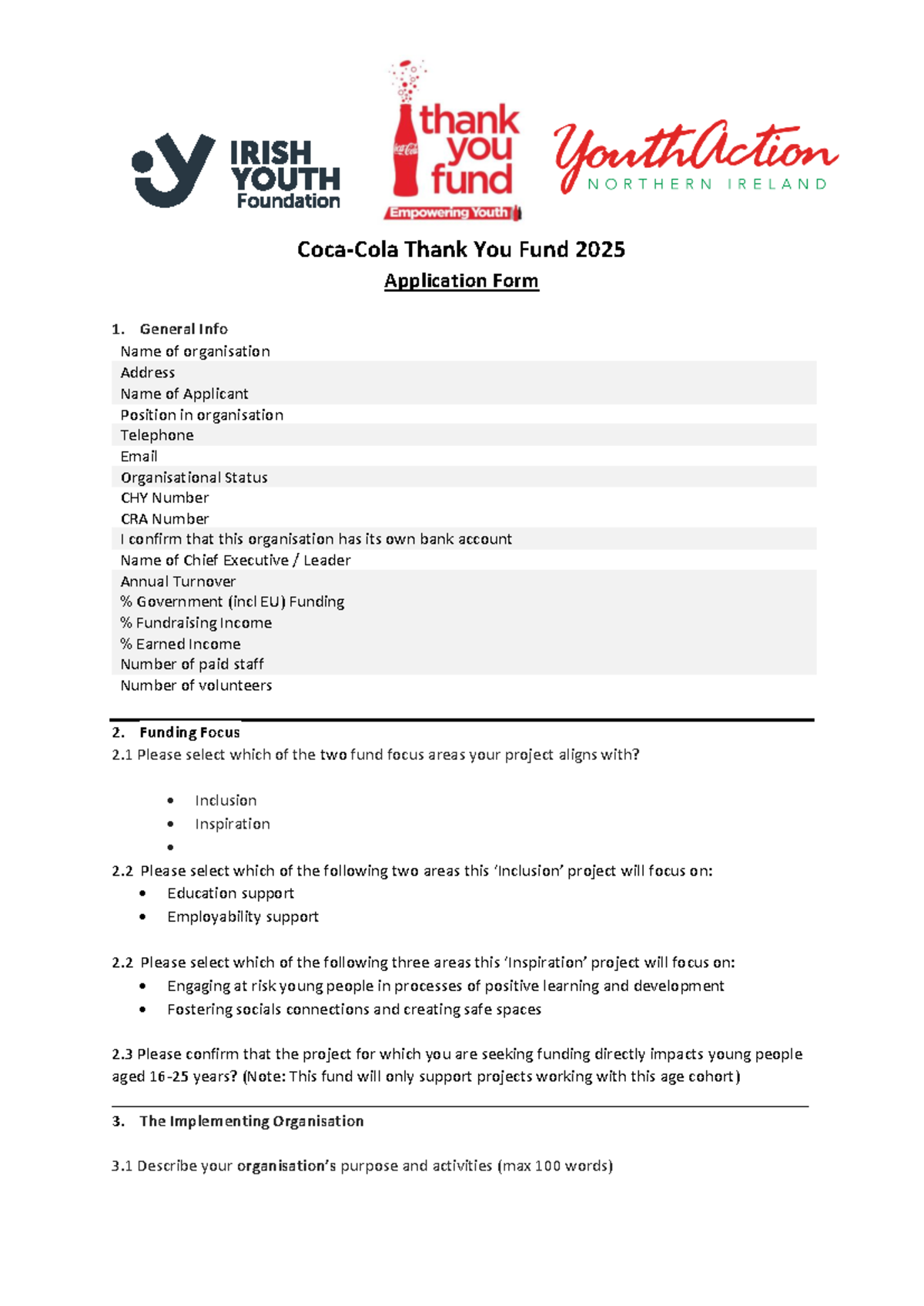 Coca Cola TYF Application Form 2025: General Info & Project Details ...