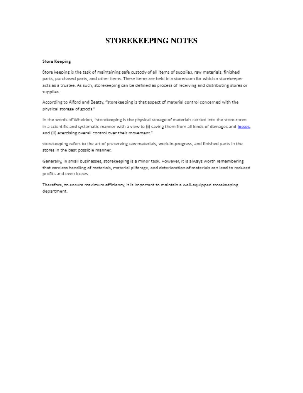 STOREKEEPING NOTES: Essential Concepts and Practices - Studocu