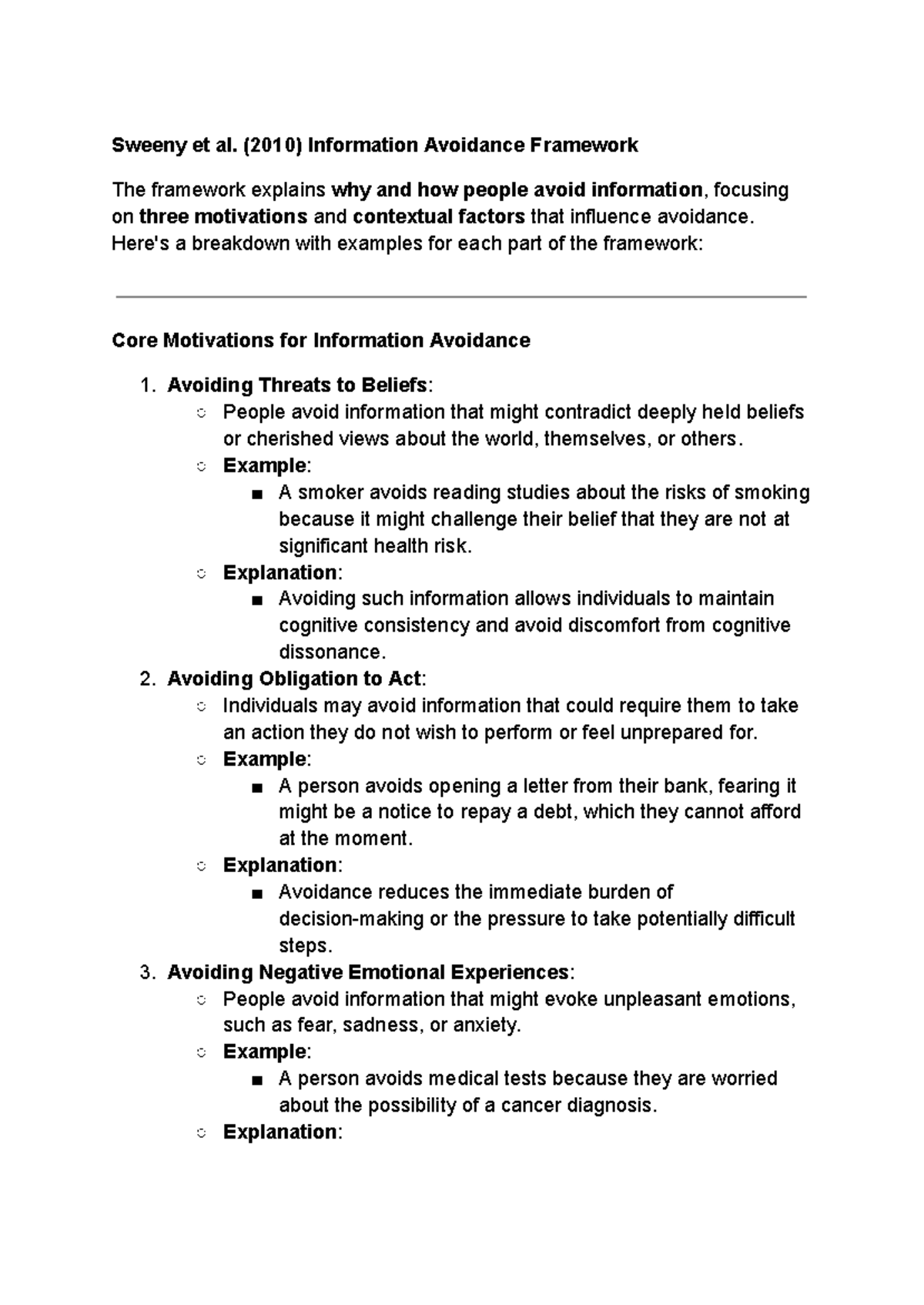 Sweeny et al. (2010) Information Avoidance Framework Explained ...