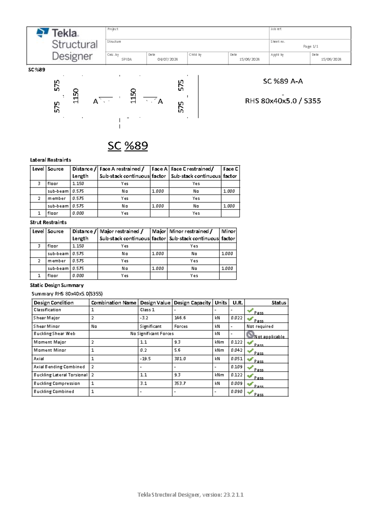 Tekla Structural Design Check - Project Job Ref. Structure Sheet - Studocu