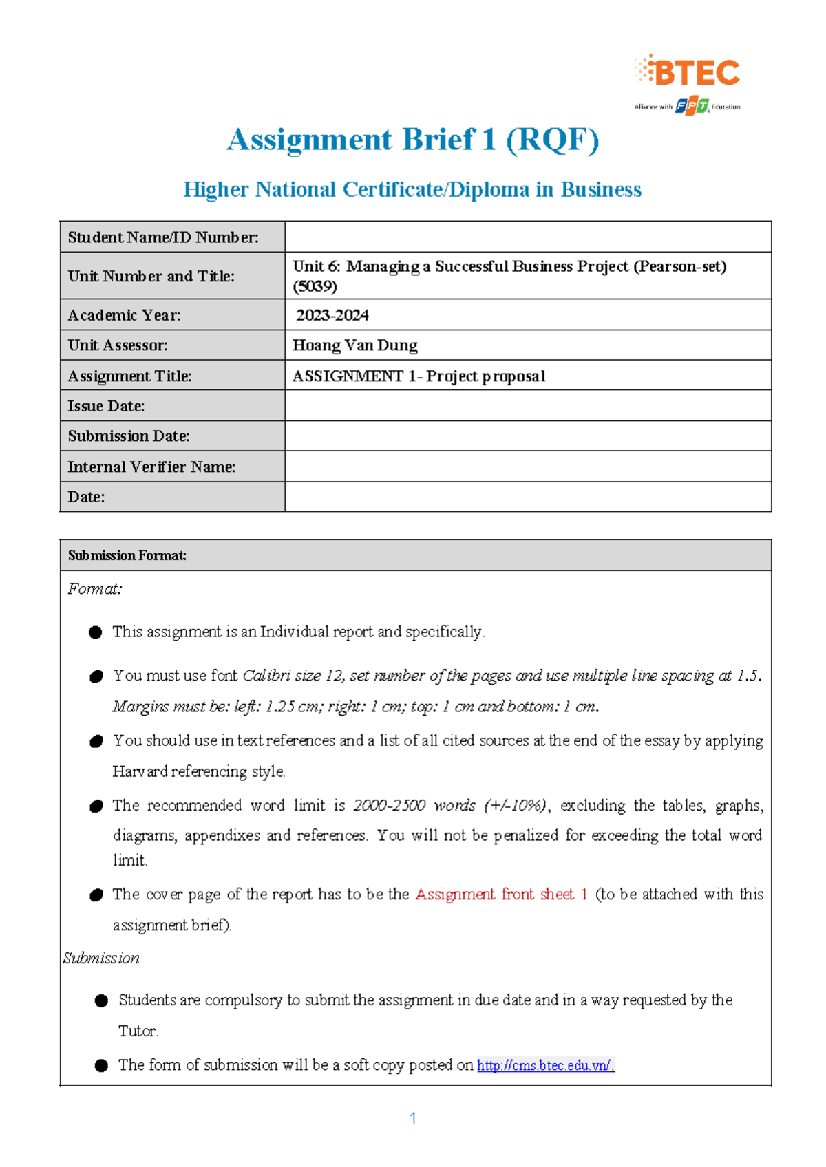 Unit 6 (5039) Assignment 1: Project Proposal on CSR - Sept 2023 - Studocu