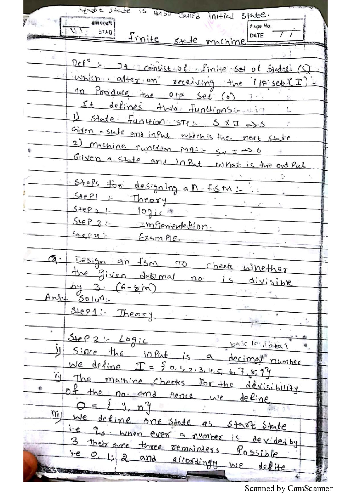 TCS Notes: Finite State Machines (FSM) Design and Theory - Studocu