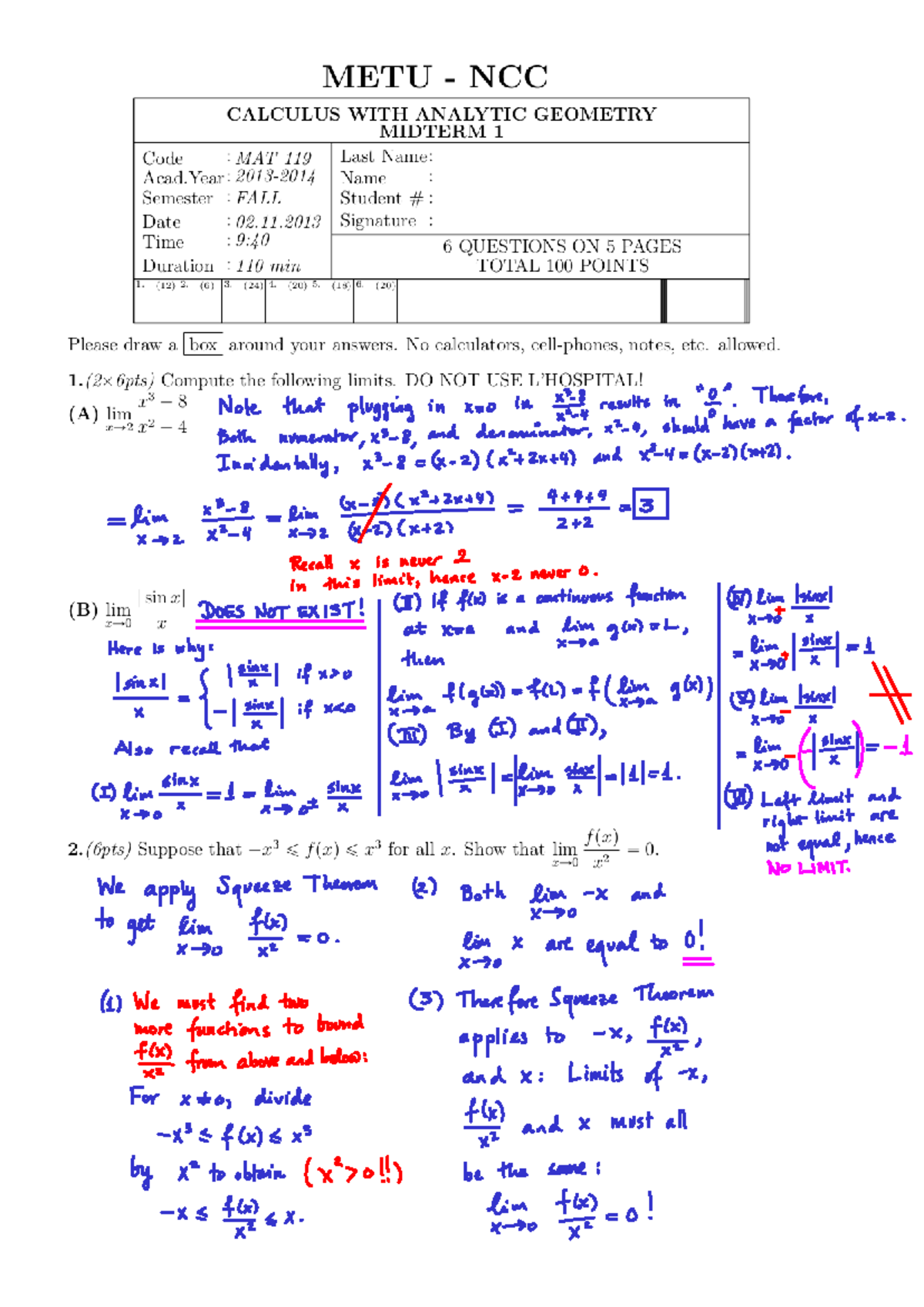 Midterm 1 13-14 Fall - Calculus I - Studocu