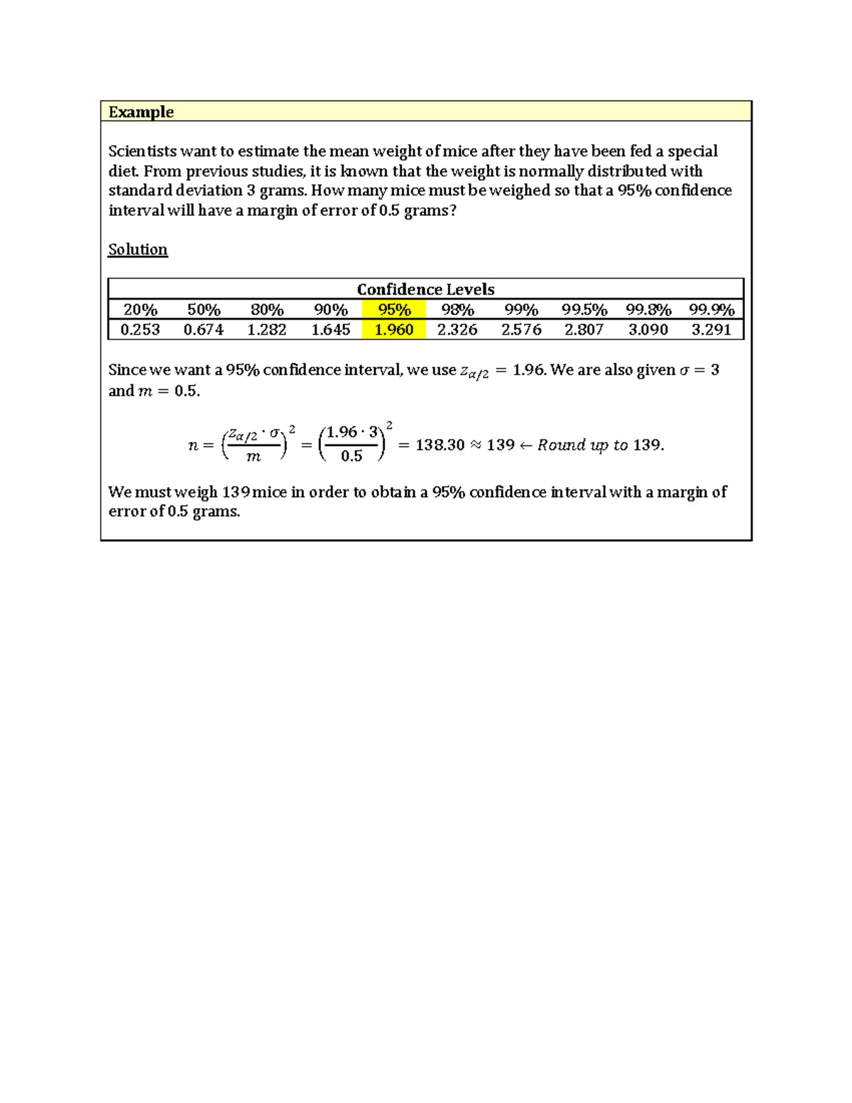 10 - notes - Example Scientists want to estimate the mean weight of ...