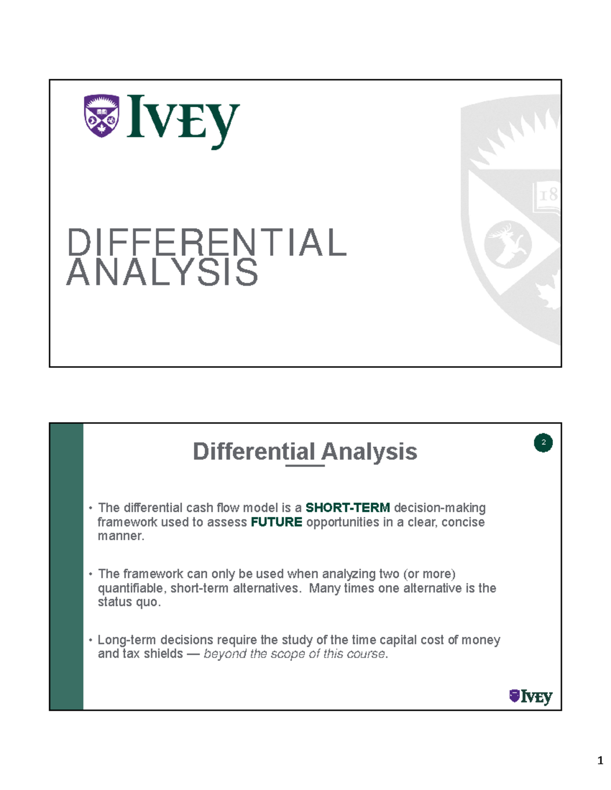 Differential Analysis: Understanding Cash Flow Models and ROI - Studocu