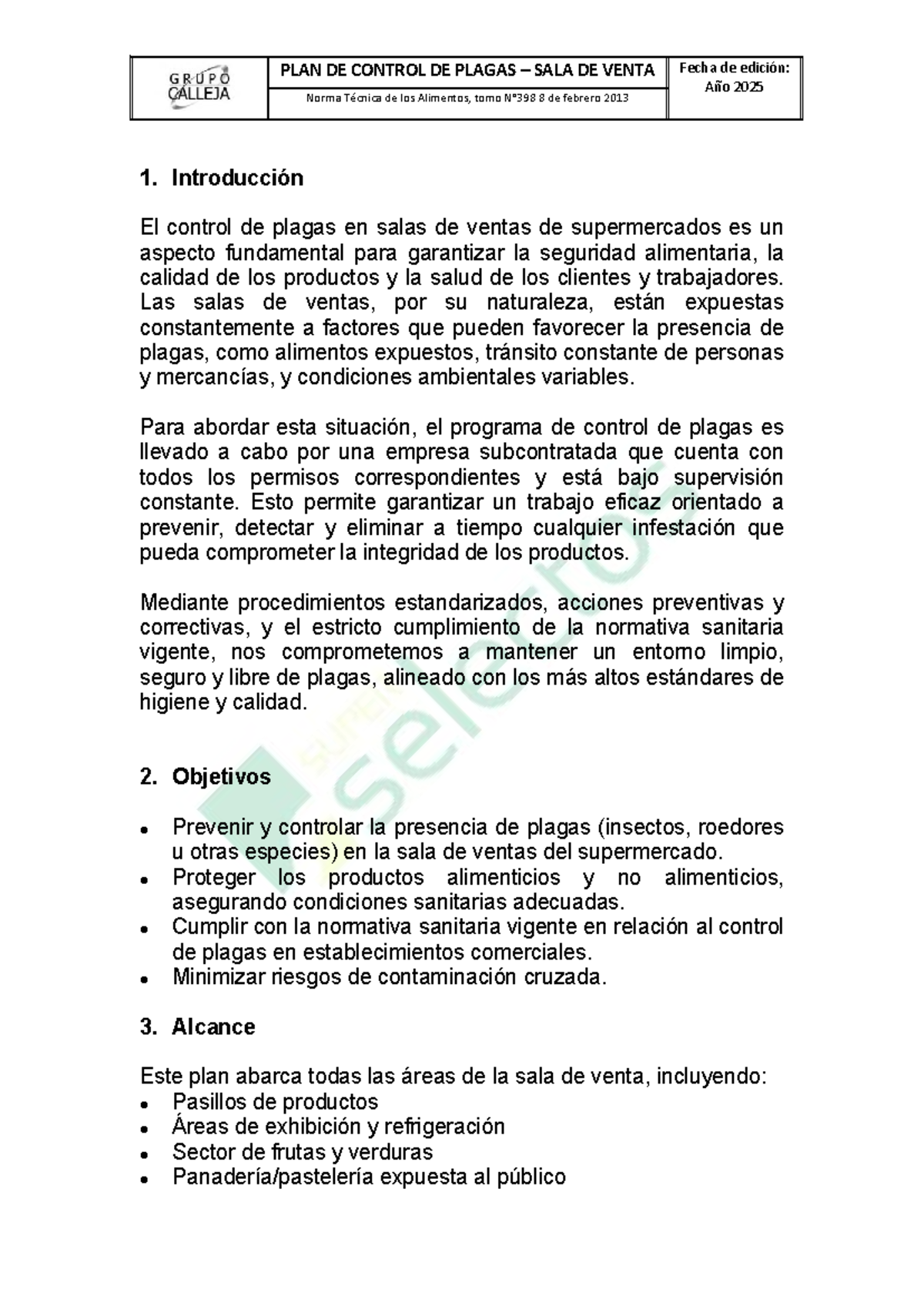 PLAN DE CONTROL DE PLAGAS SALA DE VENTA 034927 - Norma Técnica 2025 - Document Preview