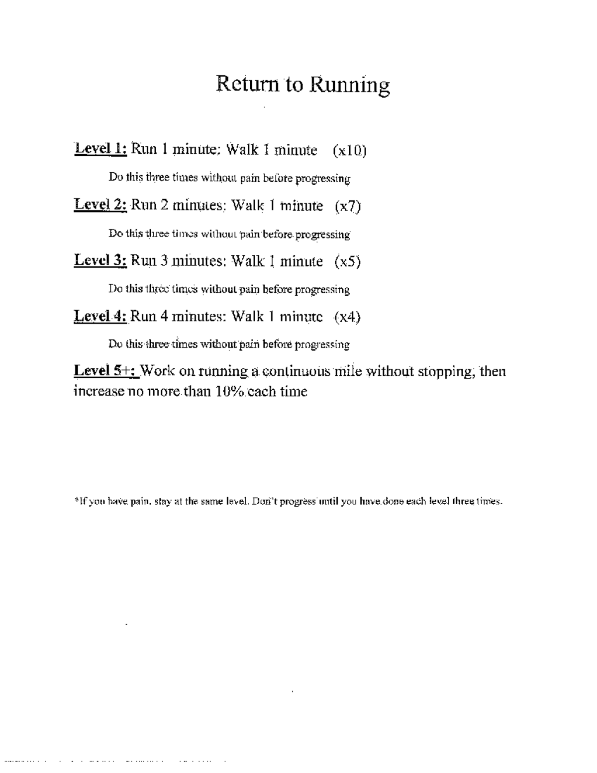 Running Program: Gradual Return to Running Levels 1-4 - Studocu