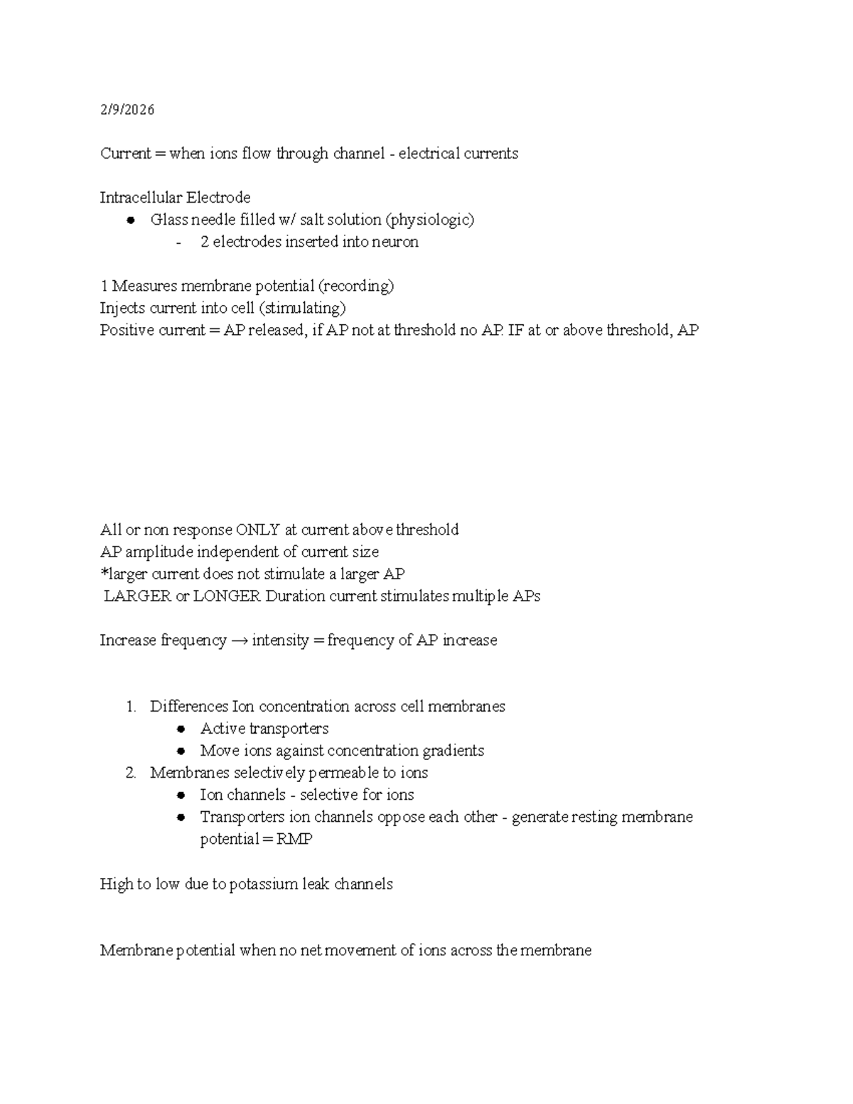 Lecture Notes on Neuron Membrane Potential and Action Potentials - Studocu