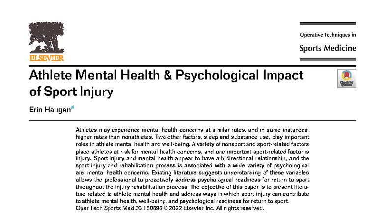 Psychological Impacts of Sports Injury on Athlete Mental Health: An ...