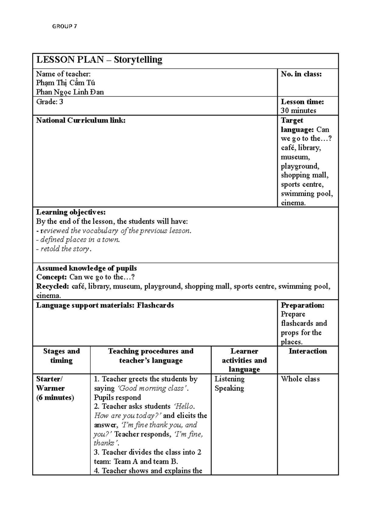 Lesson PLAN - UNIT 7 - Storytelling - Group 7 - GROUP 7 LESSON PLAN ...