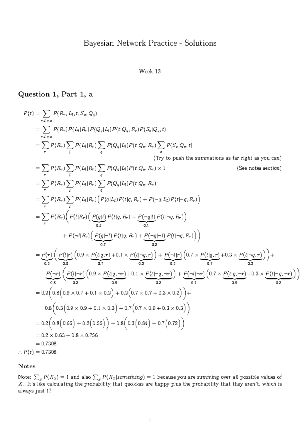 Solutions to Bayesian Network Practice Questions - Week 13 - Studocu