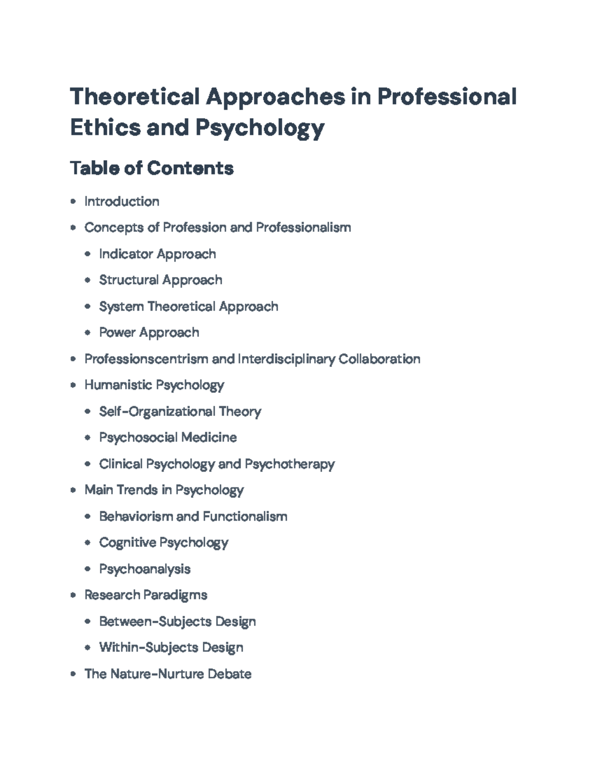 Theoretical Approaches in Professional Ethics & Psychology: Overview ...