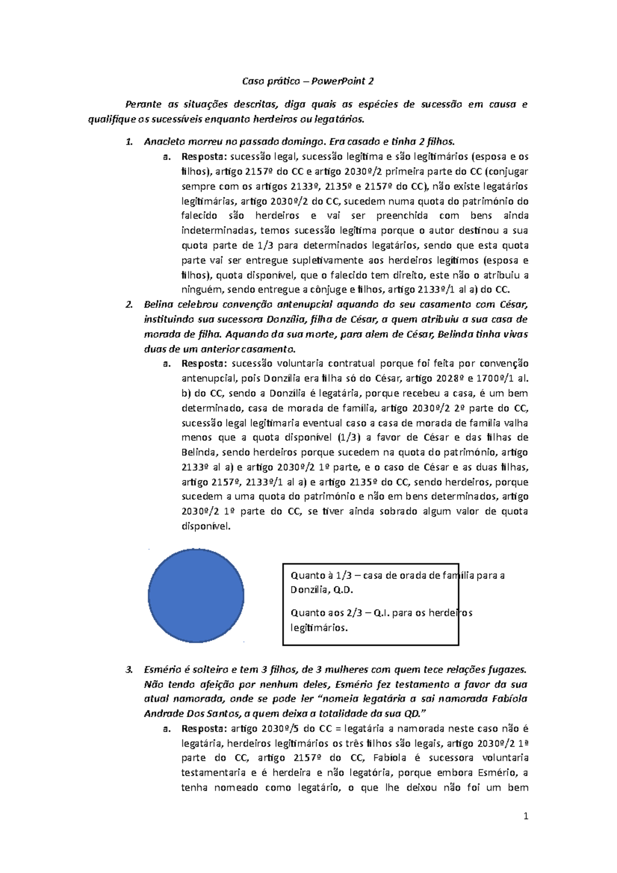 Casos Práticos sobre Direito de Sucessão - CC e Heranças - Studocu