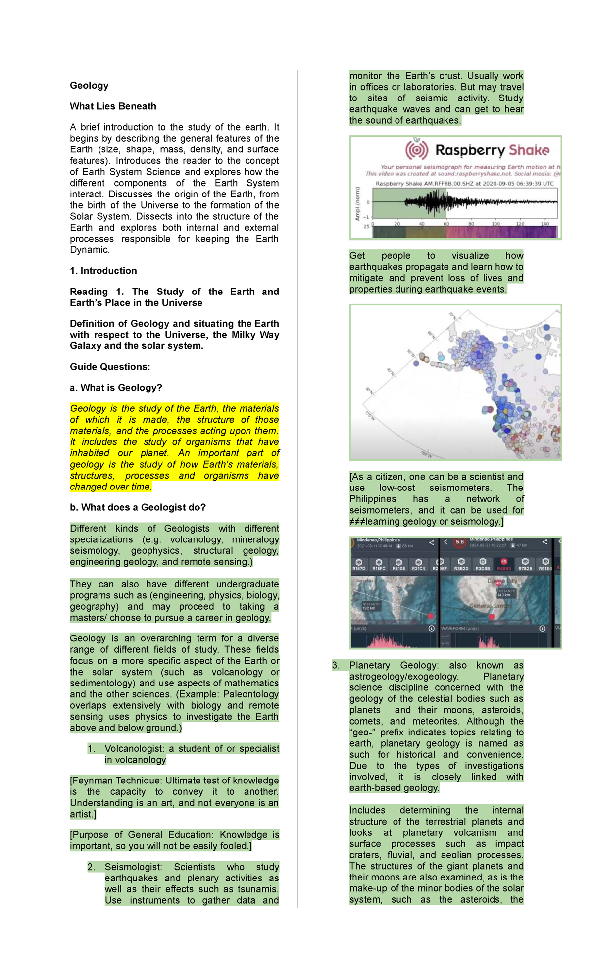 Geology 1 - 1.1 Introduction to Earthquakes and Solar Geology - Studocu