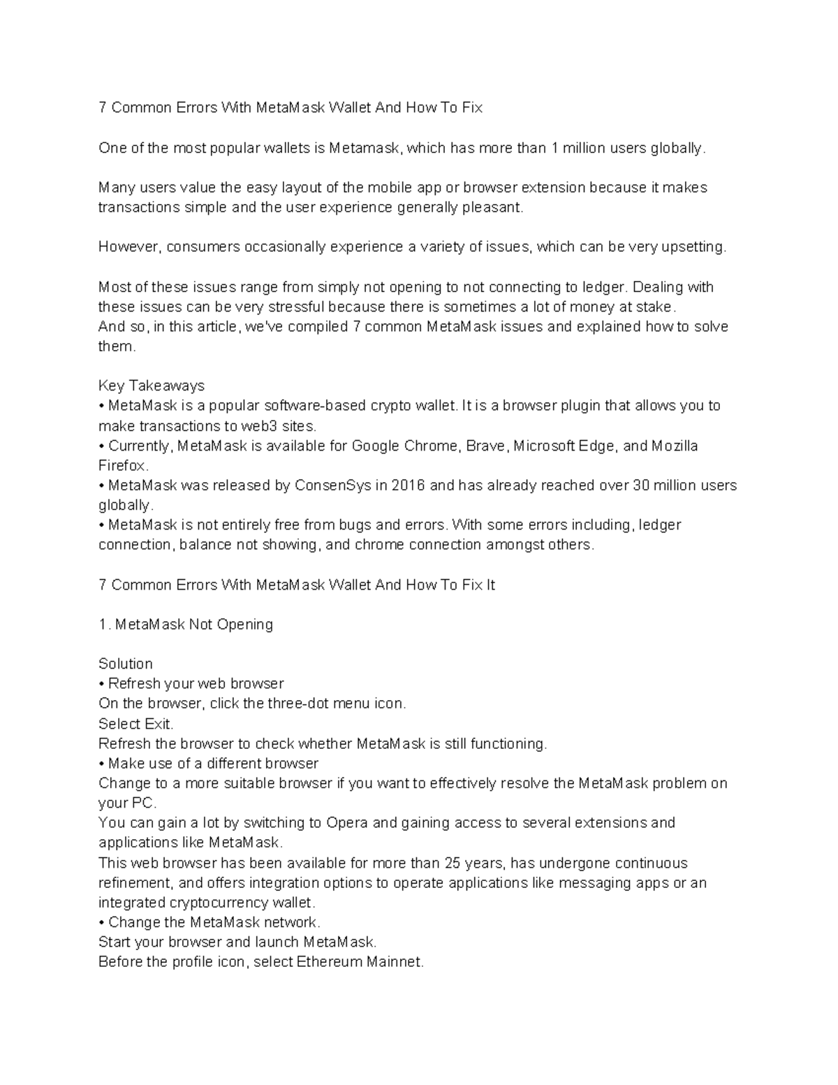 7 Common MetaMask Wallet Issues & Solutions for Users - Studocu