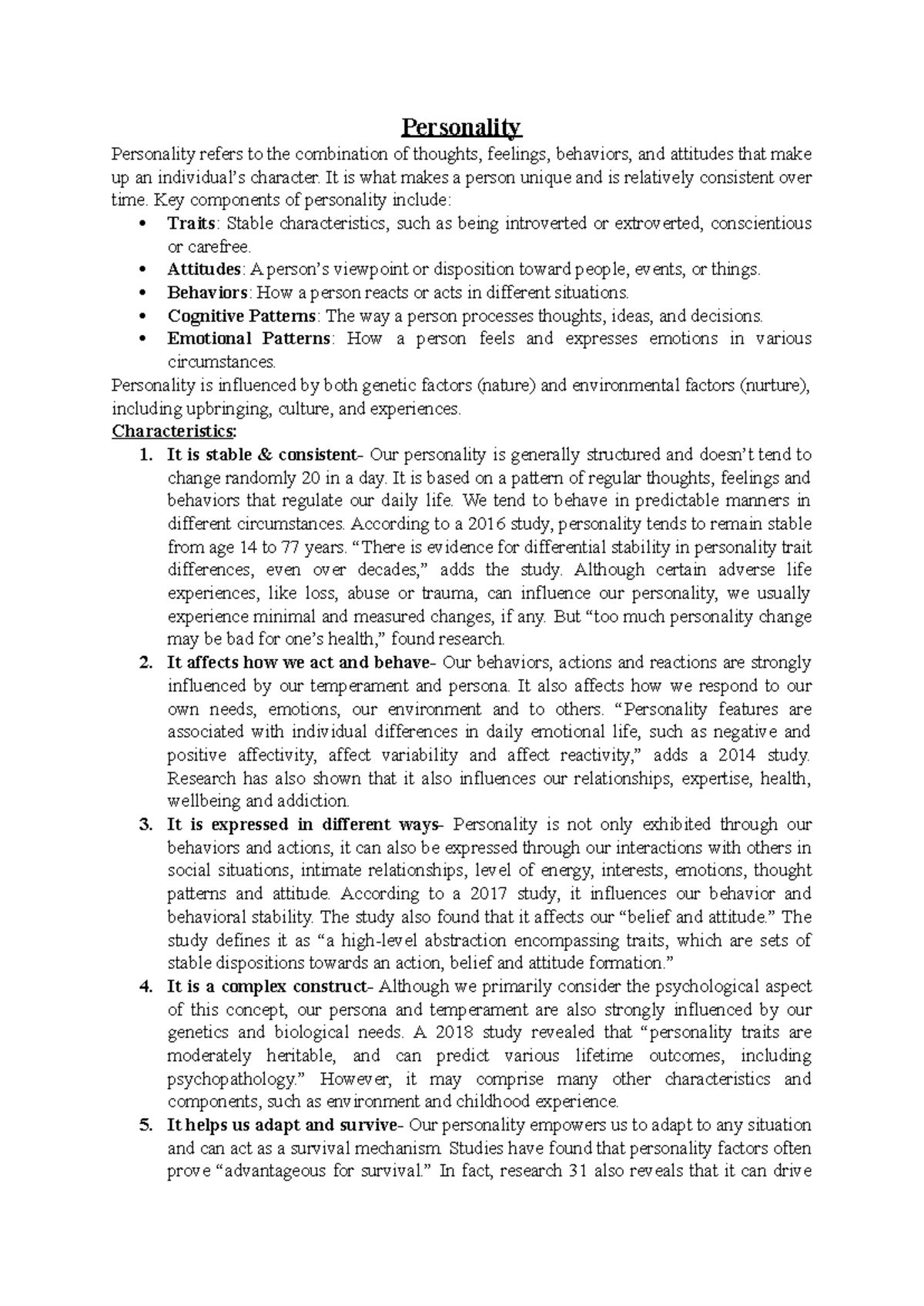 Personality Development Notes - Key Insights and Findings for PD 101 ...