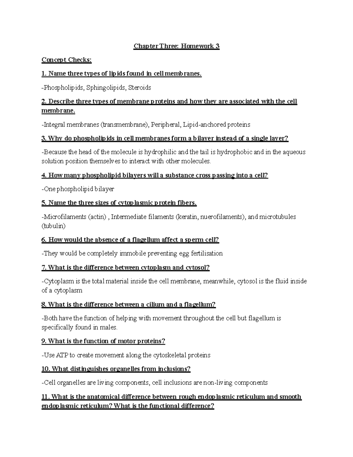 Chapter 3: Homework 3 - Cell Membrane Concepts - Studocu