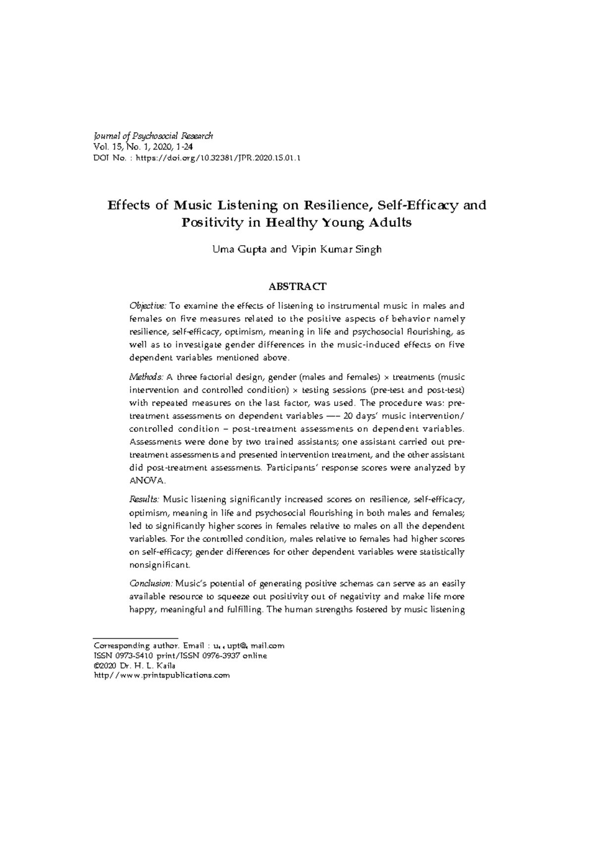 Effects of Music Listening on Resilience and Positivity in Young Adults ...