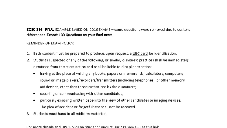EOSC 114 FINAL EXAM PRACTICE QUESTIONS BASED ON 2016 EXAMS - Studocu