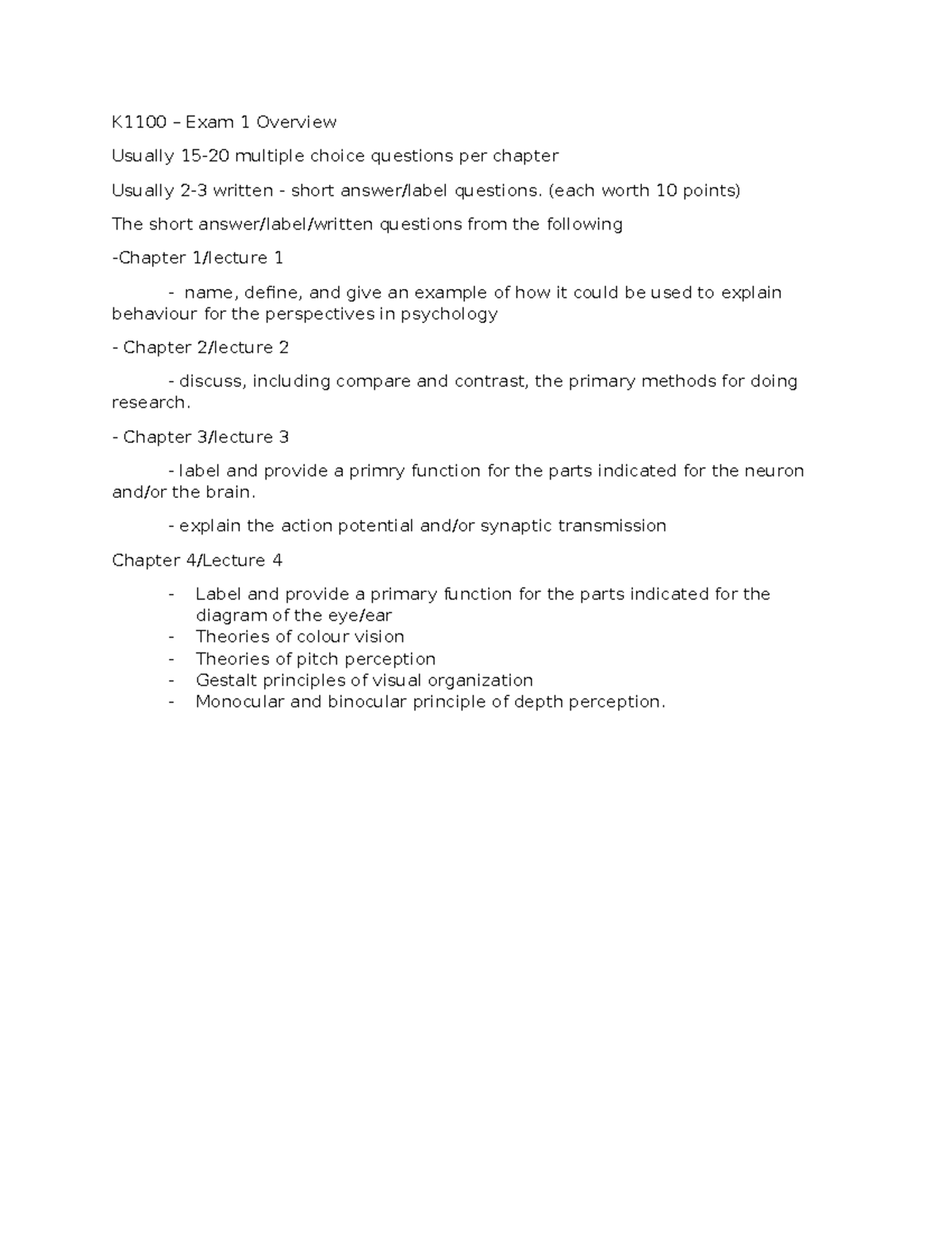 K1100 - Exam 1 Guide: Key Topics & Question Types Overview - Studocu