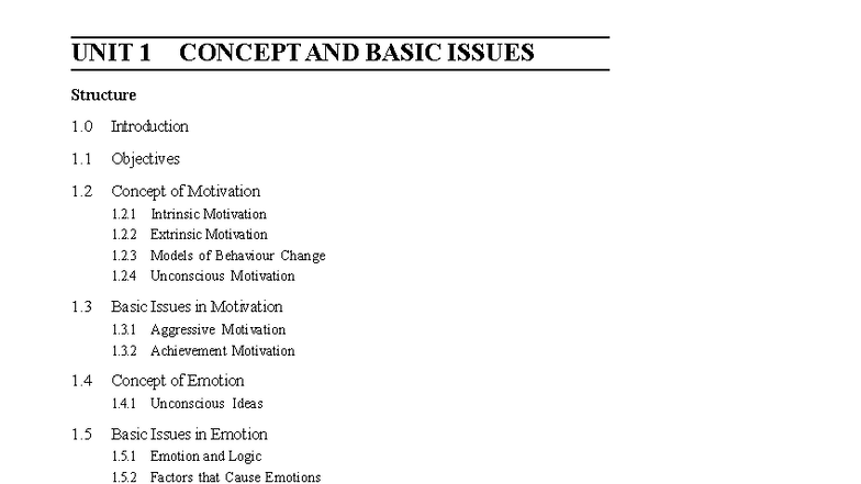 Unit 1: Concepts and Basic Issues in Motivation - Advanced General ...