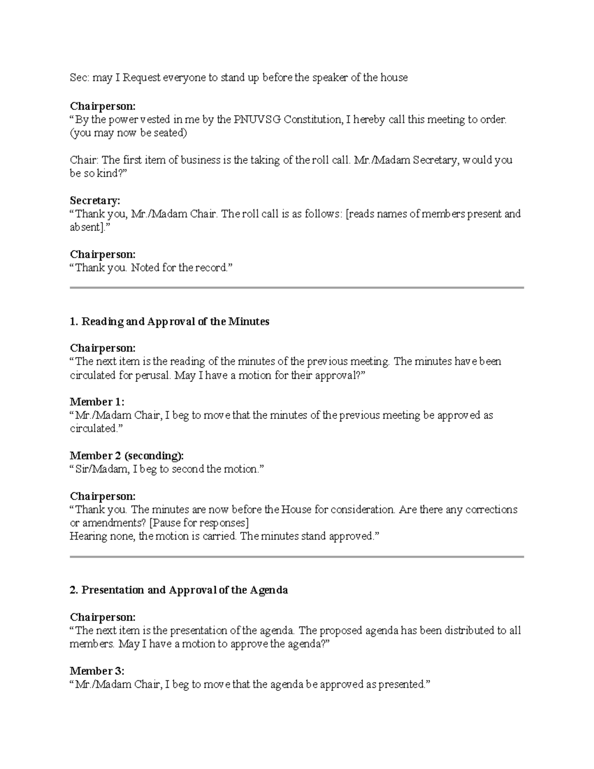 PNUVSG Meeting Script: Agenda, Minutes, and Discussions - Studocu
