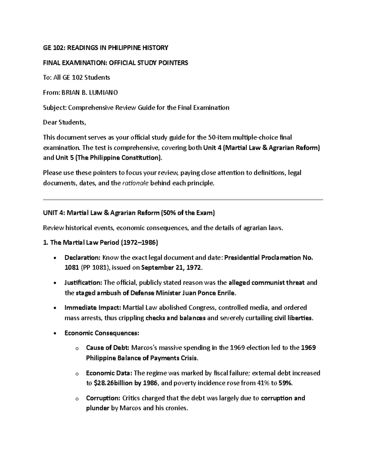 GE 102: Final Exam Study Guide on Philippine History - Studocu