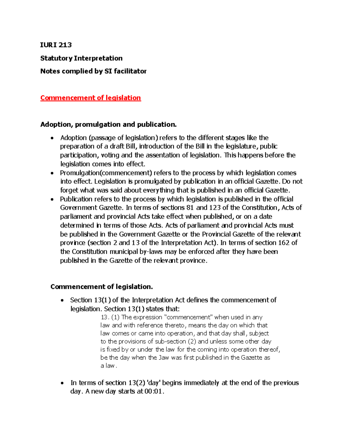 IURI 213 Study Unit 3: Statutory Interpretation Notes - Studocu