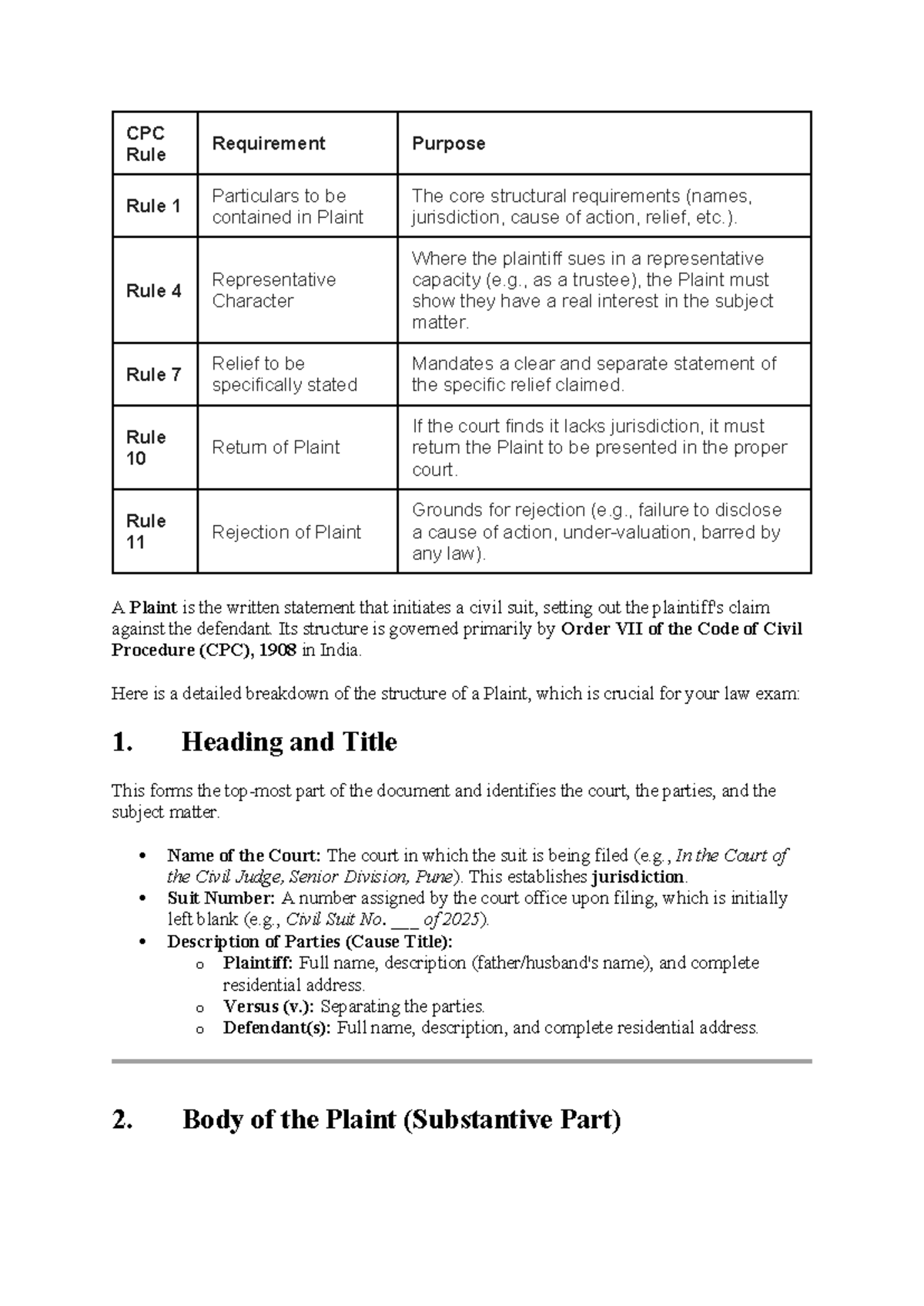 CPC 1908: Drafting and Pleadings Essentials for Law Exams - Studocu