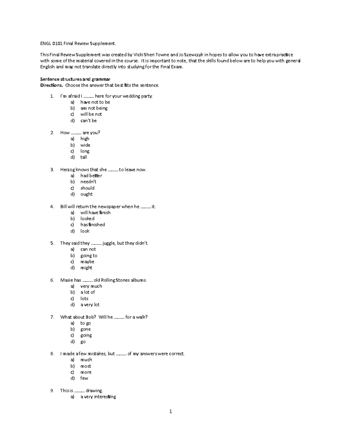Final Exam Study Guide ENGL101: Key Review Material - Studocu
