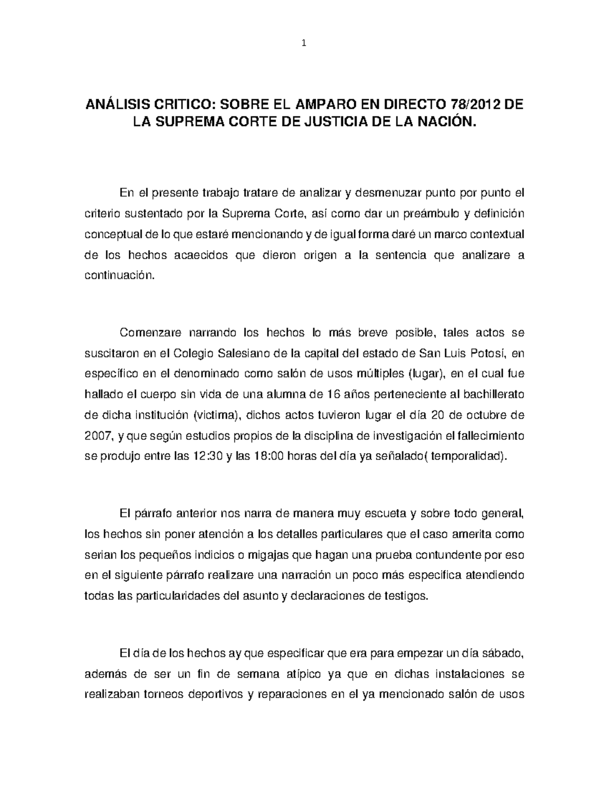 Análisis Crítico del Amparo Directo 78/2012 de la SCJN: Un Estudio ...