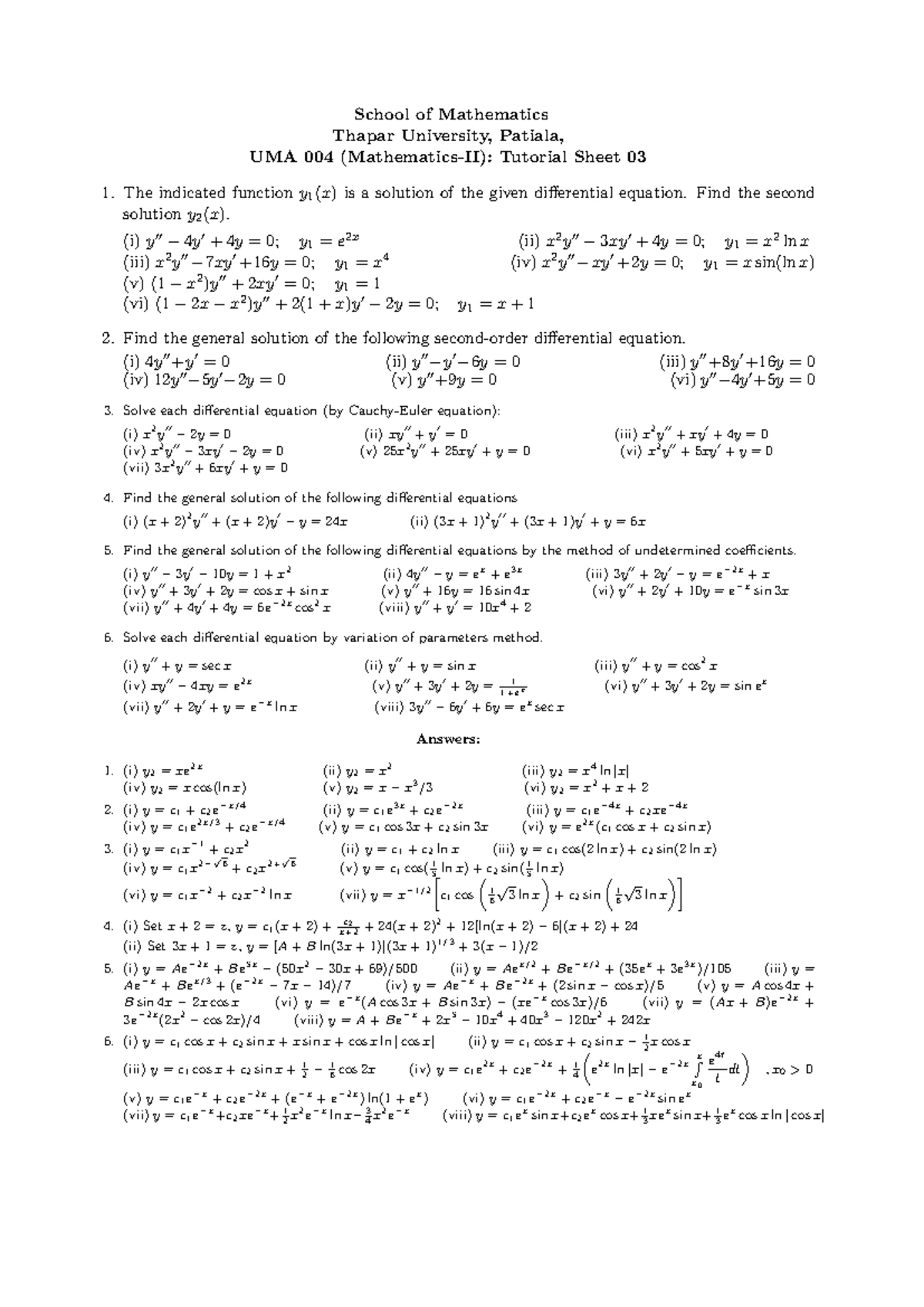 Mathematics - II (UMA004): Tutorial Sheet 09 on Vector Spaces and ...