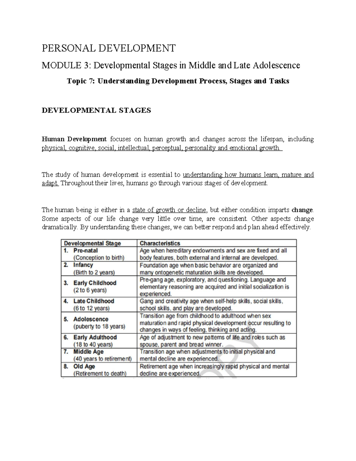Personal Development: Topics 7-9 on Adolescent Growth and Challenges ...