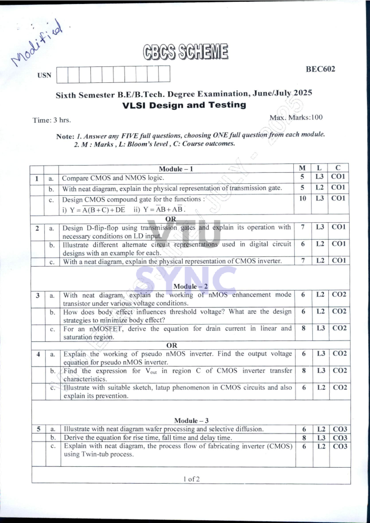 BEC602 - VLSI Design and Testing Exam Solutions for 2025 - Studocu