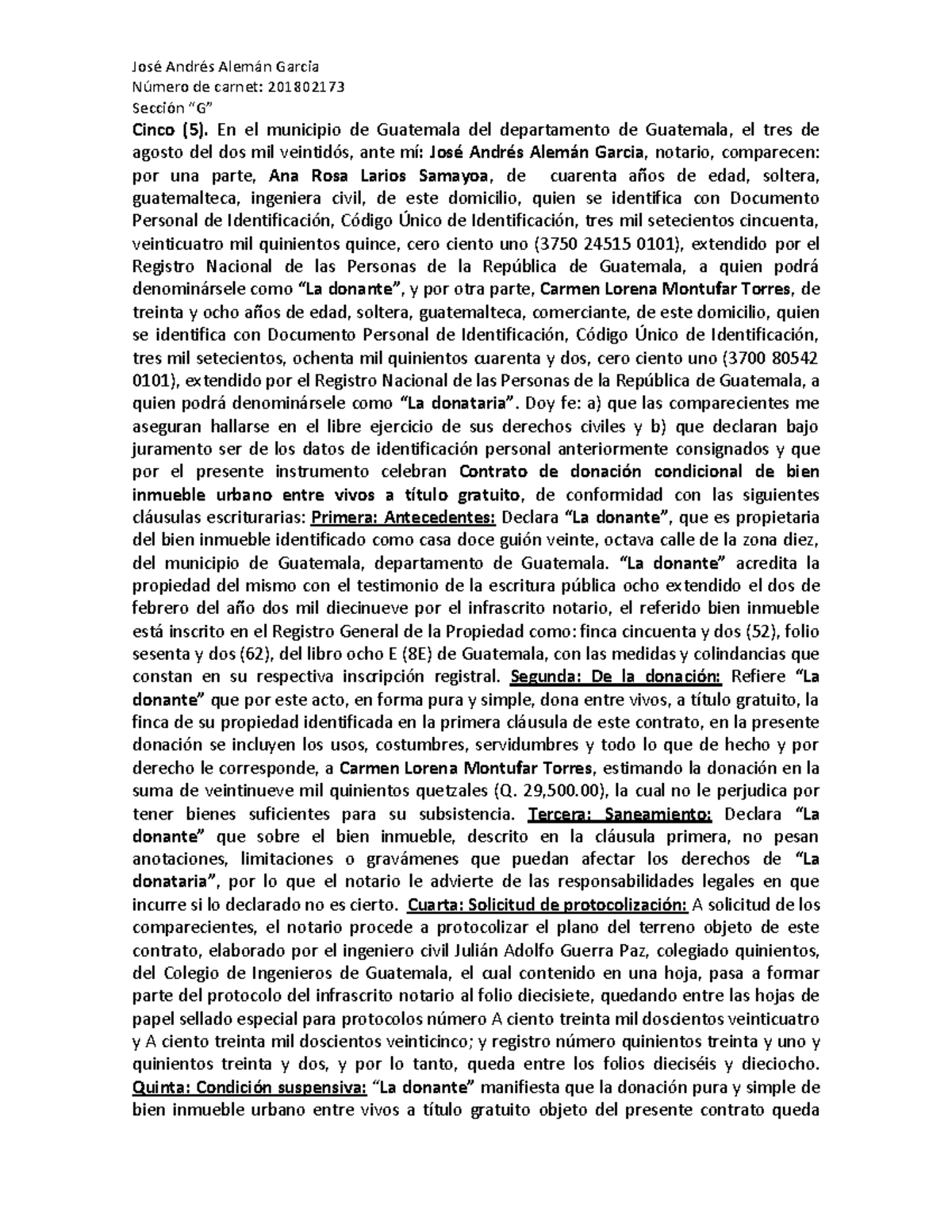 Contrato de Donación Condicional de Bien Inmueble - Guatemala 2022 - Document Preview