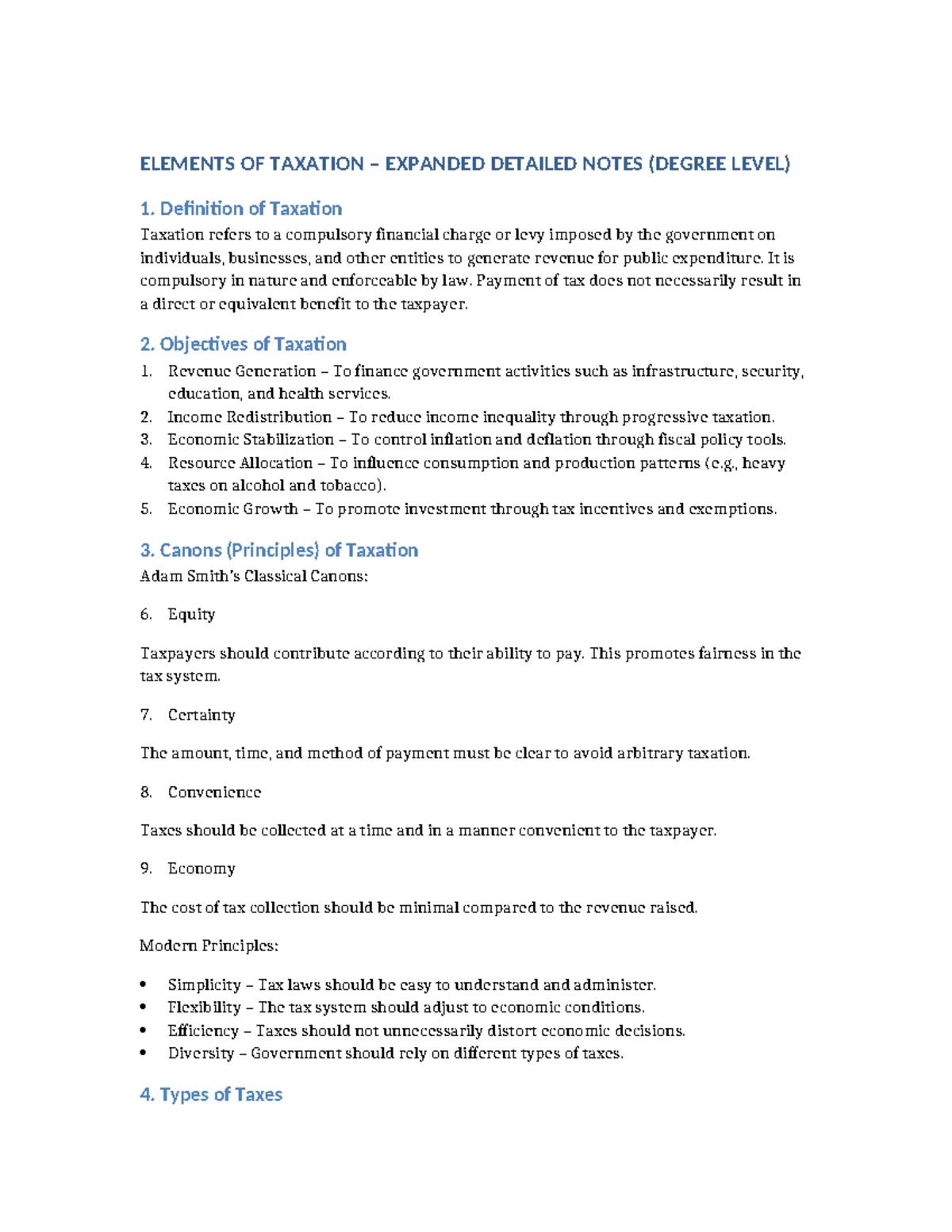 Elements of Taxation: Comprehensive Notes for Degree Level Studies ...