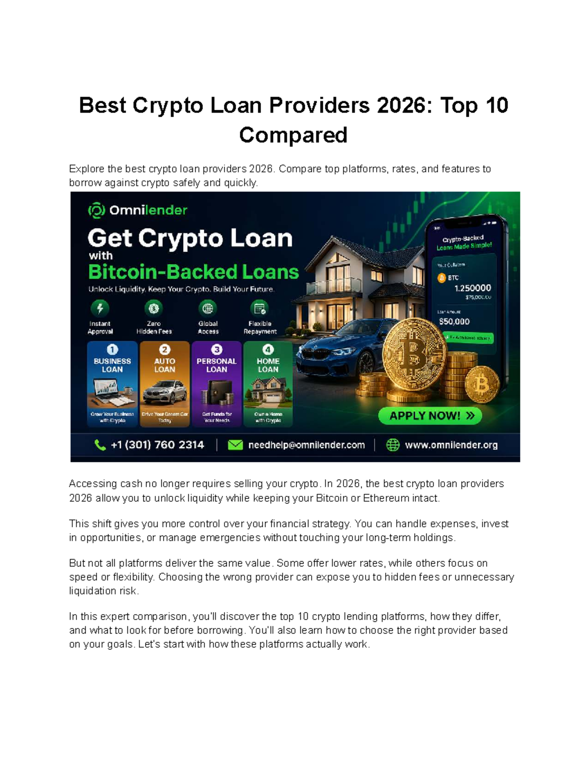 Top 10 Crypto Loan Providers 2026: A Comprehensive Comparison - Studocu