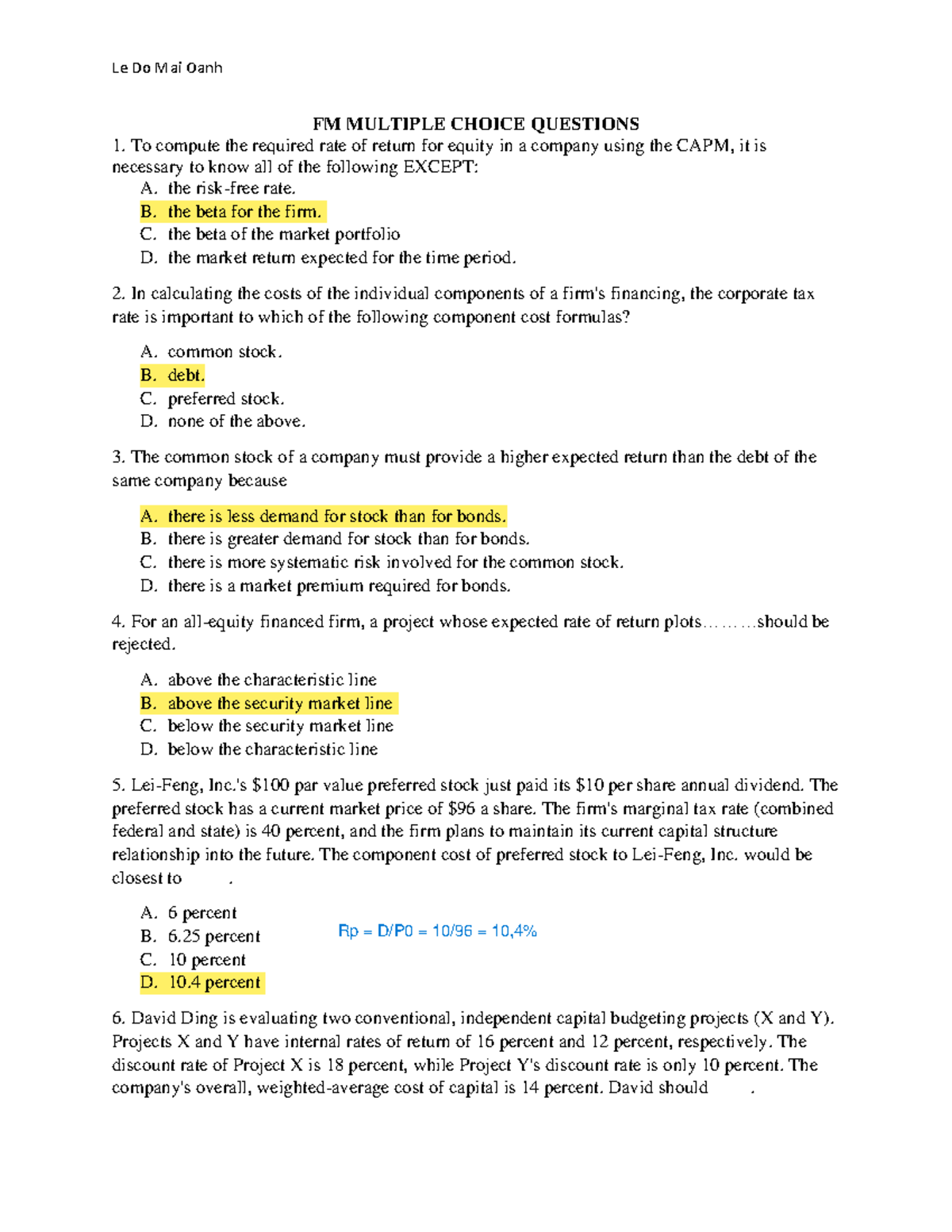 FM 101: MCQ Review for Fundamental Financial Management Exam - Studocu