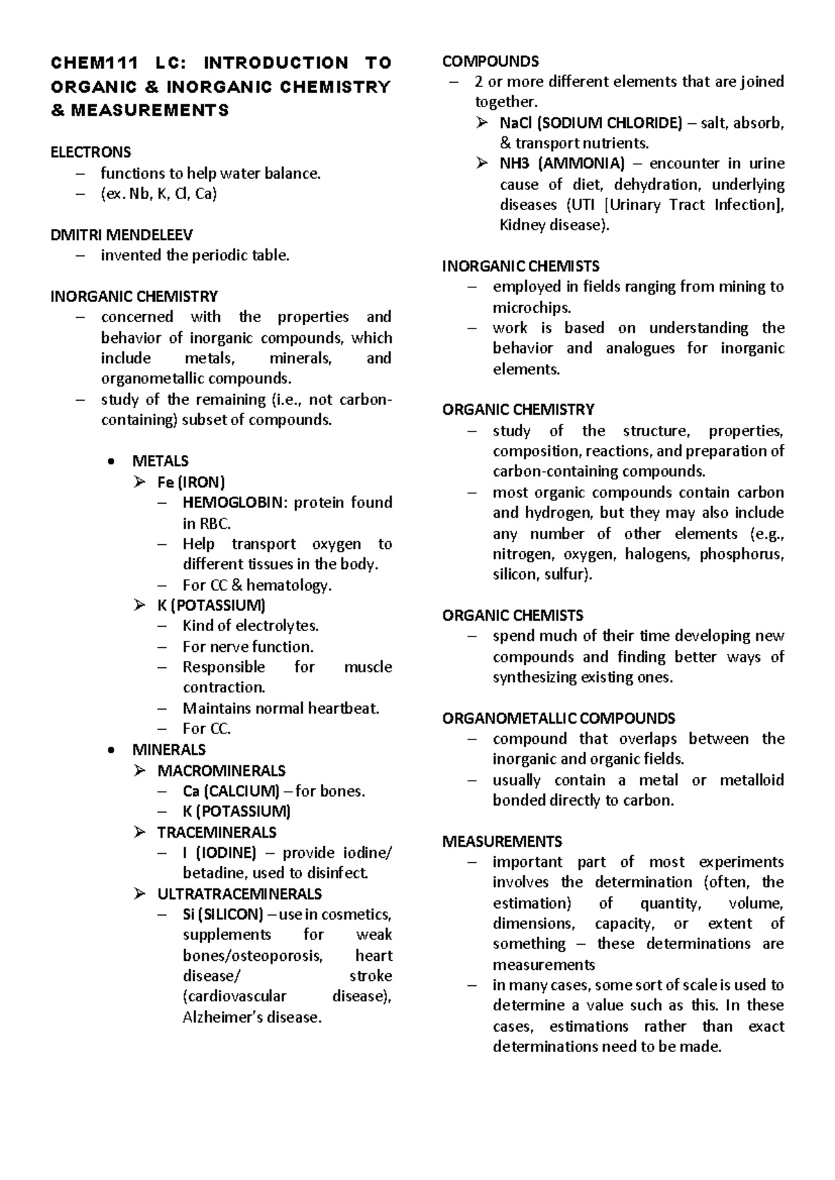 LC: Lecture Notes on Organic & Inorganic Chemistry Measurements - Studocu