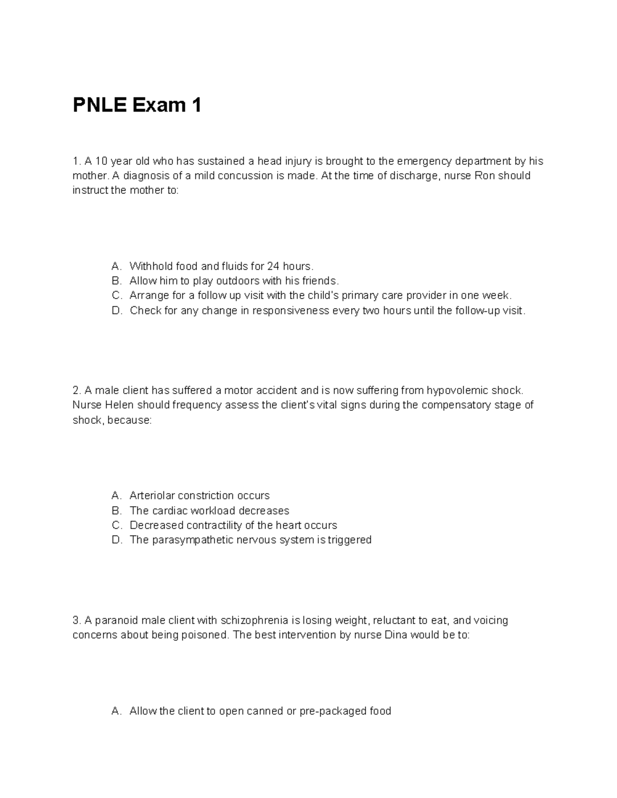 PNLE Exam 1 Review Questions and Answers for Nursing Students - Studocu