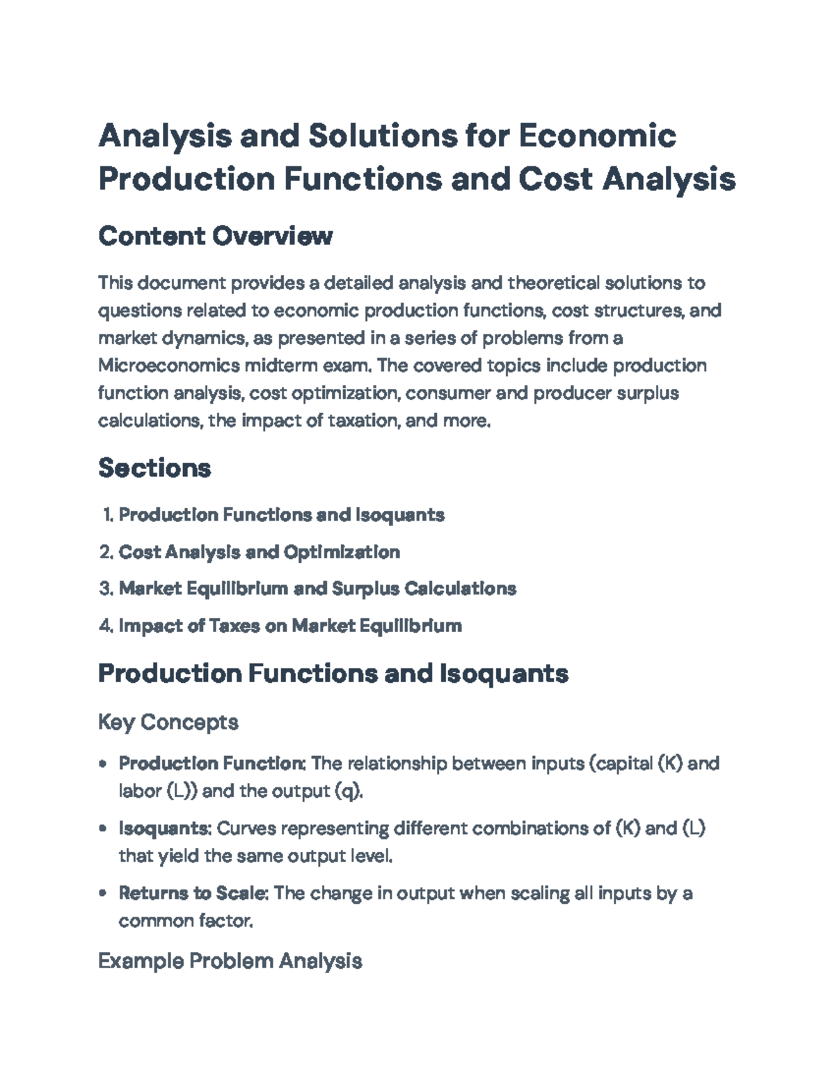 Microeconomics Midterm Exam Solutions: Prod. Functions & Cost Analysis ...