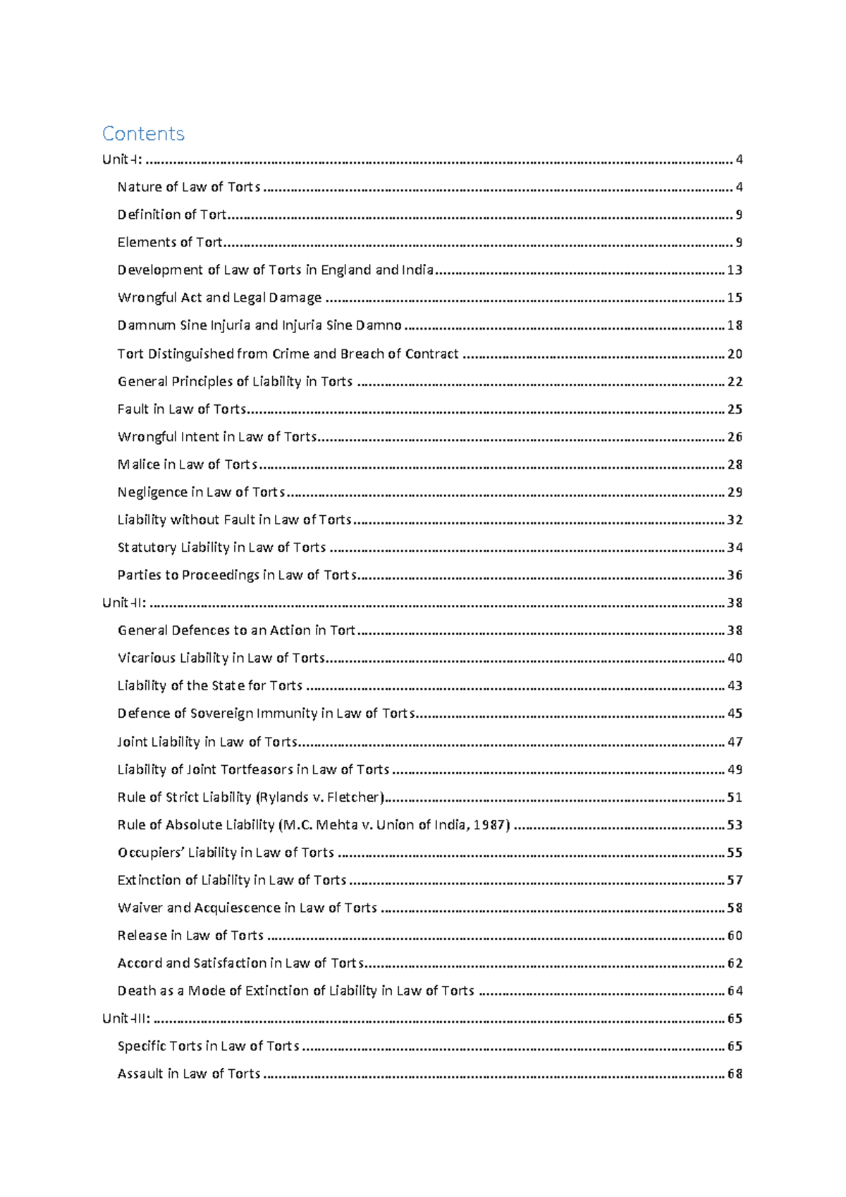 LAW OF TORTS (Including Motor Vehicle) - Comprehensive Study Guide ...