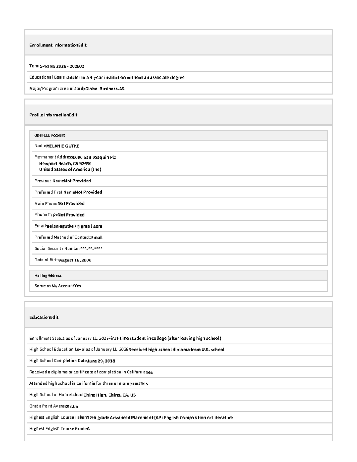 CCC Application Review - Enrollment Info for SPRING 2026 - Studocu