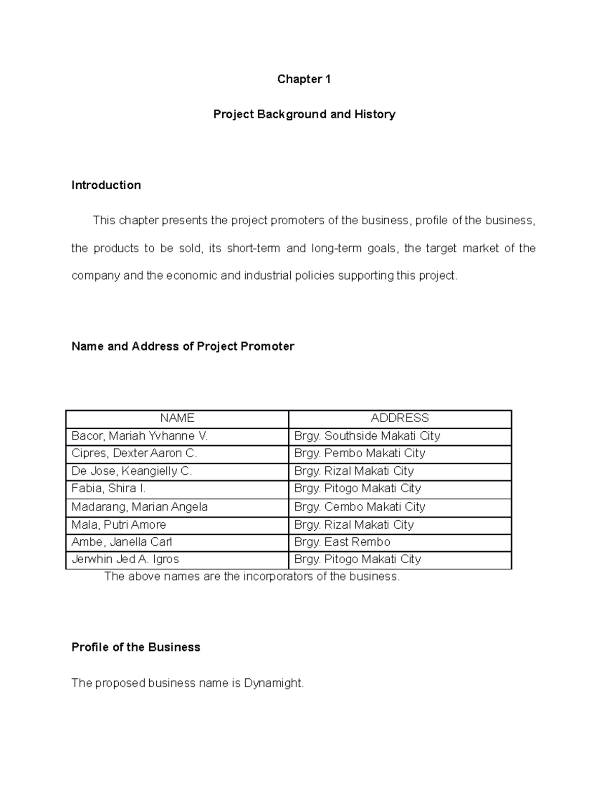 Dynamight - business proposal - Chapter 1 Project Background and ...